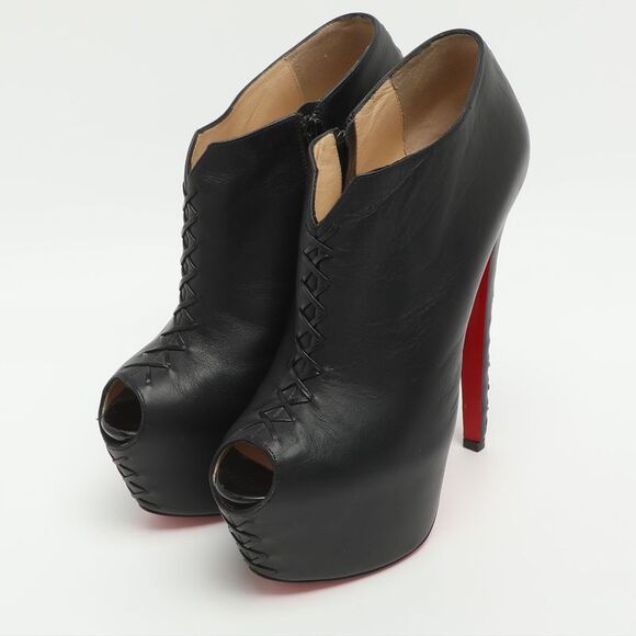 Christian Louboutin Recouzetta Size 39.5 Black Leather Boots - Picture 2 of 7